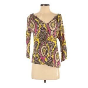 Blue Rain Long Sleeve Casual Paisley Print Shirt Boho Size S